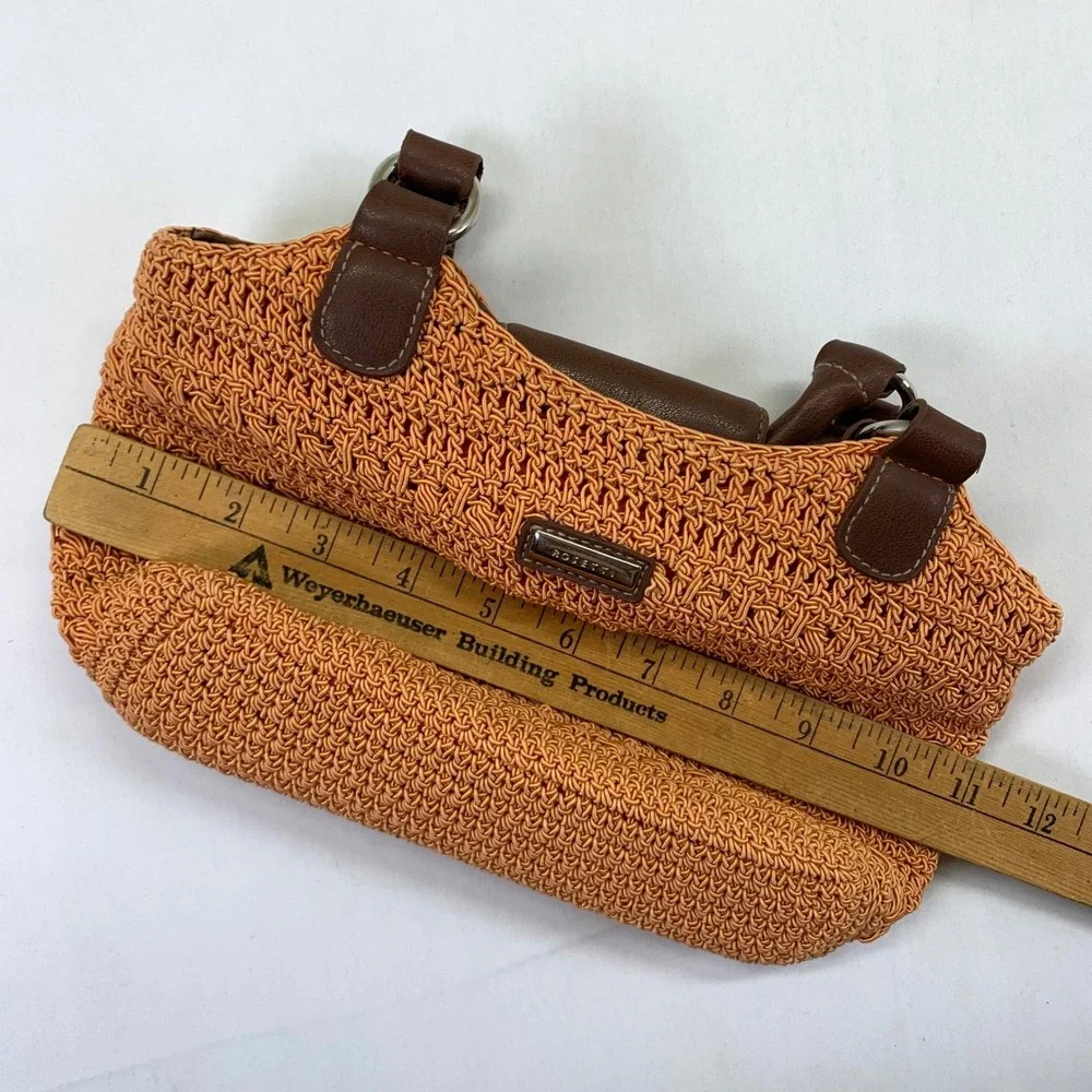 Rosetti Orange Woven Satchel Bag Purse Brown Faux Leather‎ Handle Small